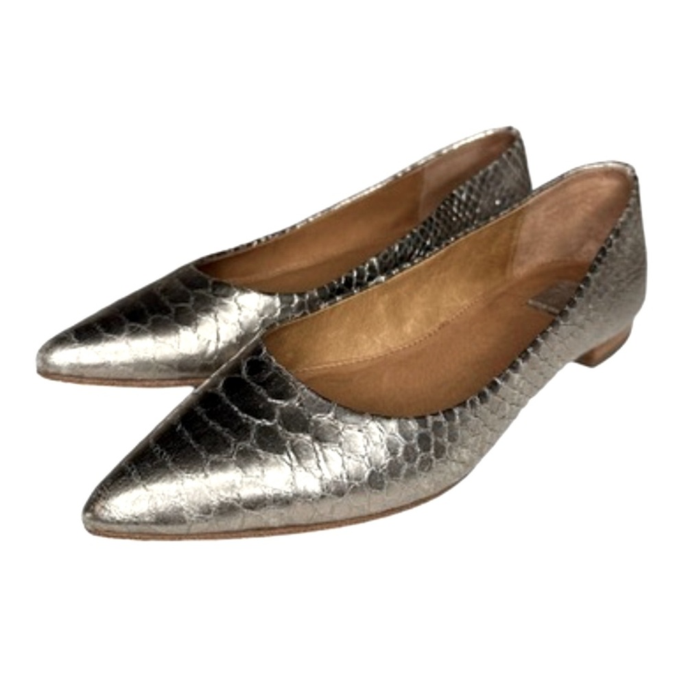 EUC Frye Metallic Sienna Snakeskin Pointed Toe Leather Flats - Size 8